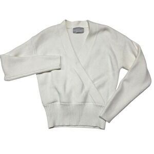 Modern Citizen Sweater Women Small White Wrap Surplice Ribbed Knit MC21T176